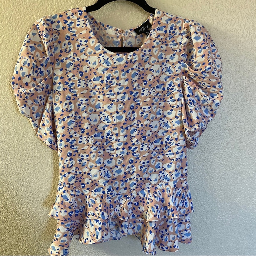 Milk & Honey leopard ruffle blouse, small
